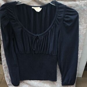 Nation LTD Navy Long-Sleeve Smocked-Waist Peasant Top